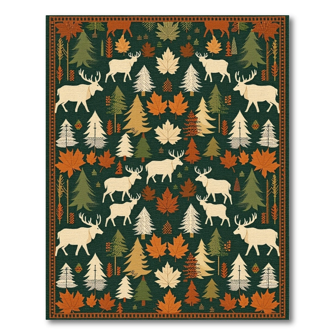 Rustic Elk Pine Maple Forest Rug