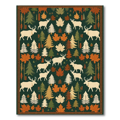Rustic Elk Pine Maple Forest Rug