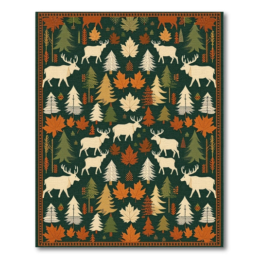 Rustic Elk Pine Maple Forest Rug