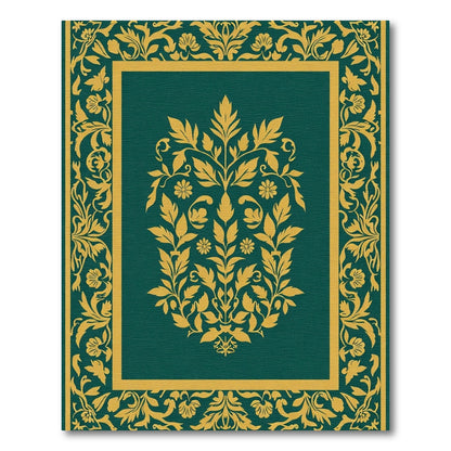 Emerald Green Golden Floral Border Rug