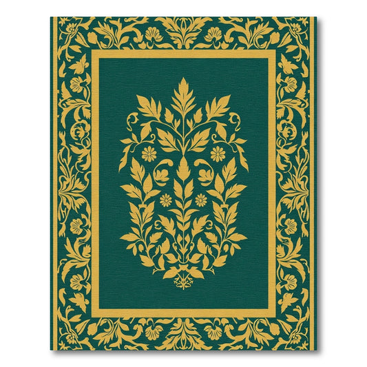 Emerald Green Golden Floral Border Rug