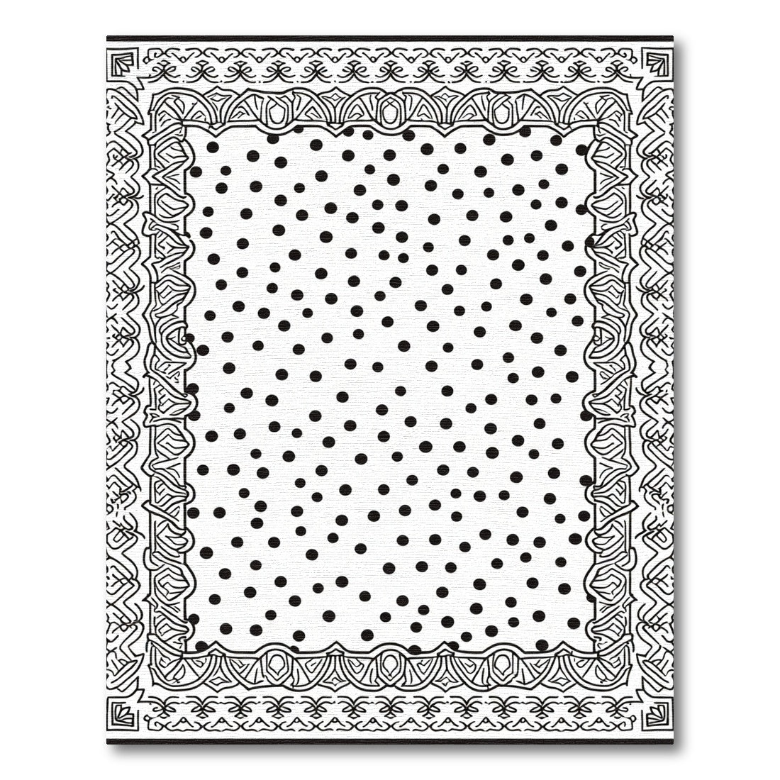 Black White Polka Dot Ornate Border Rug