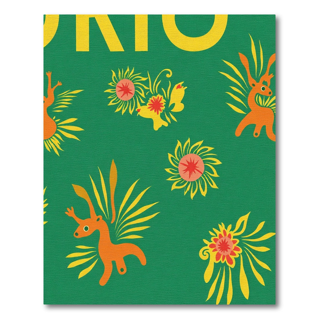 Whimsical Orange Deer Sunflowers Green Rug