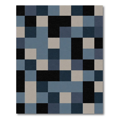 Minimalist Black Blue Square Grid Rug