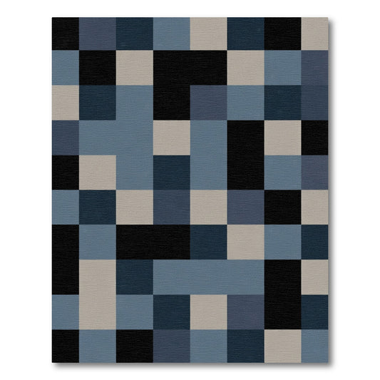Minimalist Black Blue Square Grid Rug