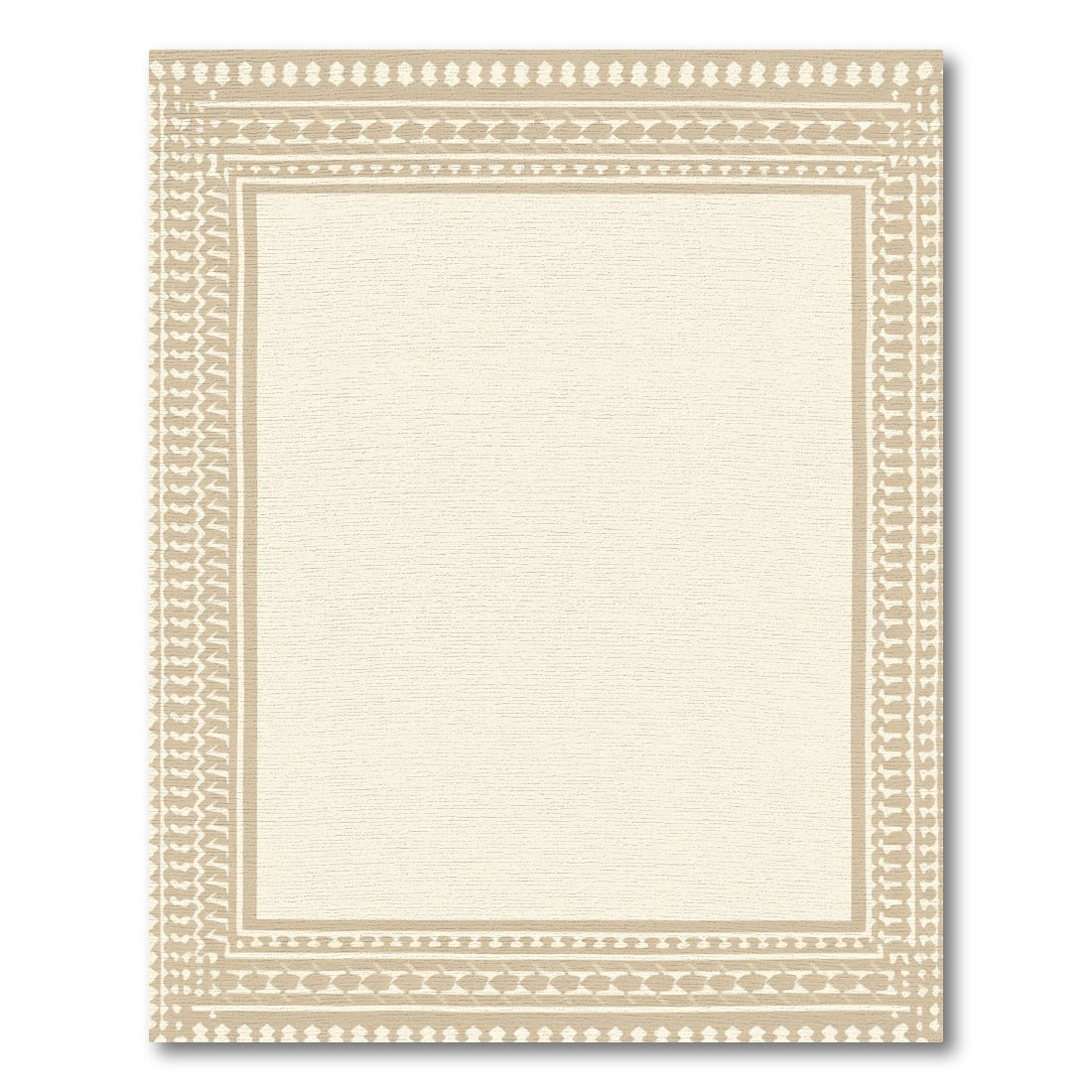 Neutral Tan Geometric Border Rug