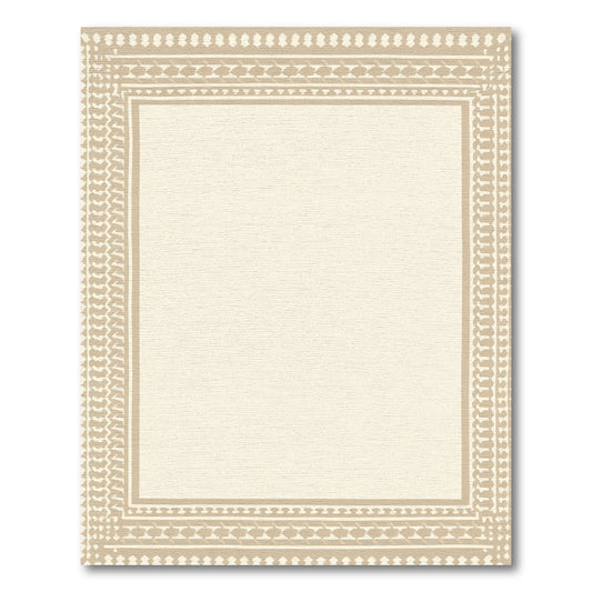 Neutral Tan Geometric Border Rug
