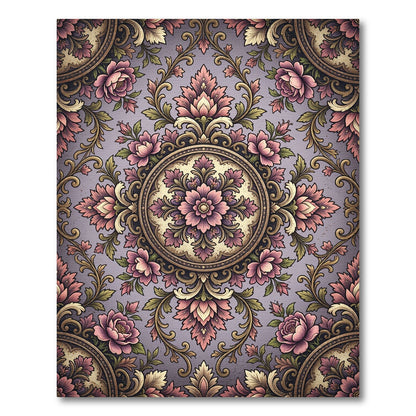 Vintage Mauve Floral Medallion Scroll Rug