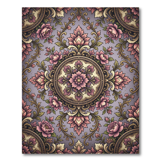 Vintage Mauve Floral Medallion Scroll Rug