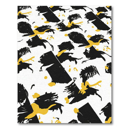 Black Yellow Abstract Splatter Composition Rug