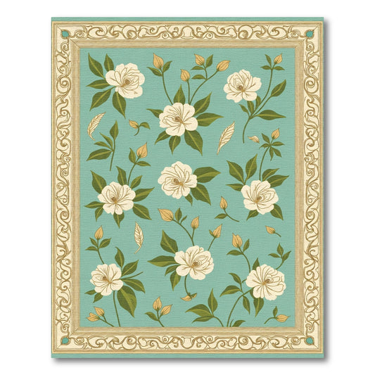 White Floral Vine Border Rug