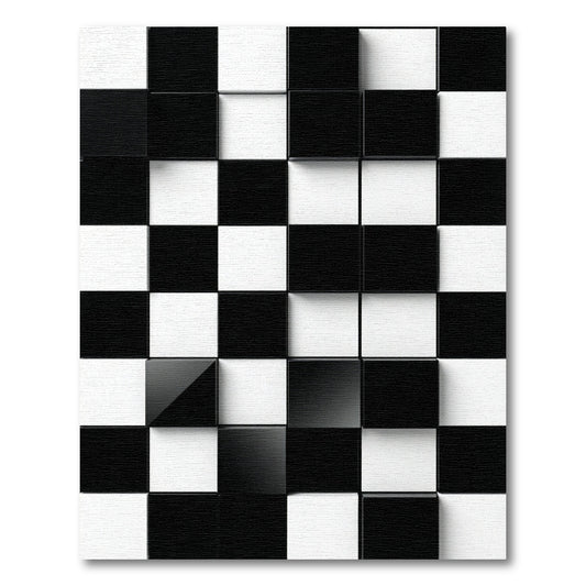 Black White Geometric Block Rug