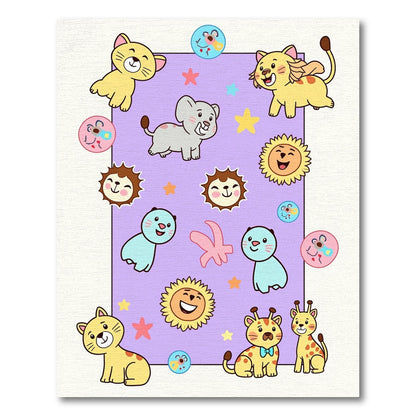 Happy Cute Animals And Stars Rug