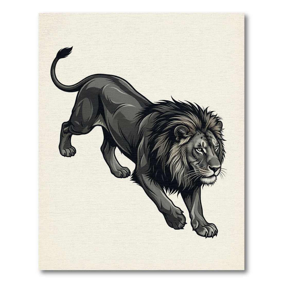 Majestic Monochrome Prowling Lion Illustration Rug