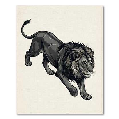 Majestic Monochrome Prowling Lion Illustration Rug