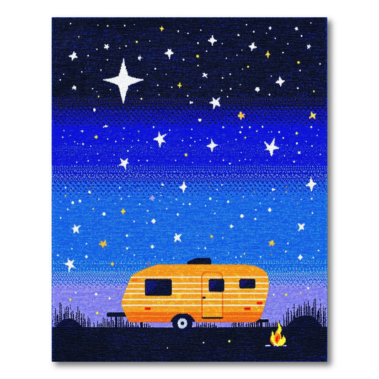 Orange Camper Starry Night Campfire Rug