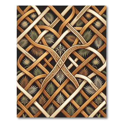 Intricate Gold Beige Interwoven Leaf Rug