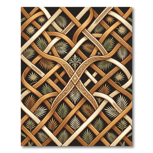 Intricate Gold Beige Interwoven Leaf Rug