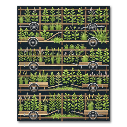 Botanical Garden Shelf Wagon Illustration Rug