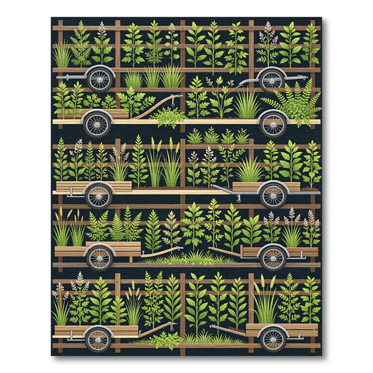 Botanical Garden Shelf Wagon Illustration Rug