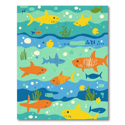 Whimsical Aquatic Shark School Rug