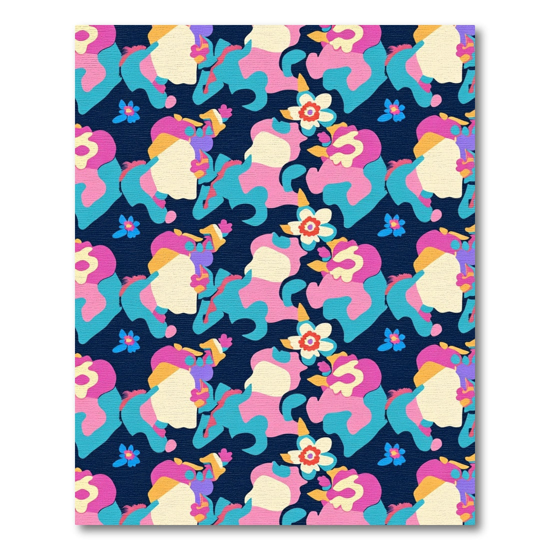 Vibrant Pink Blue Floral Composition Rug