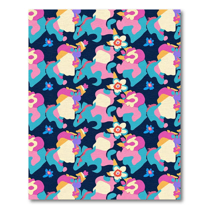 Vibrant Pink Blue Floral Composition Rug