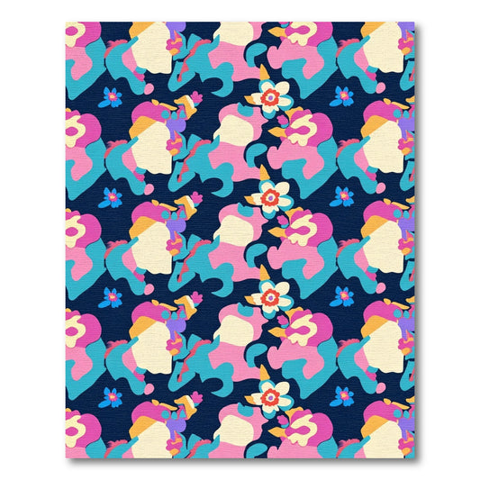 Vibrant Pink Blue Floral Composition Rug