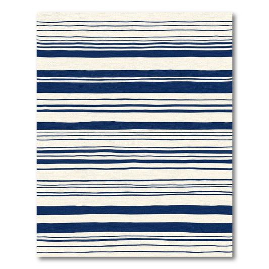 Navy Blue Cream Stripe Textural Rug
