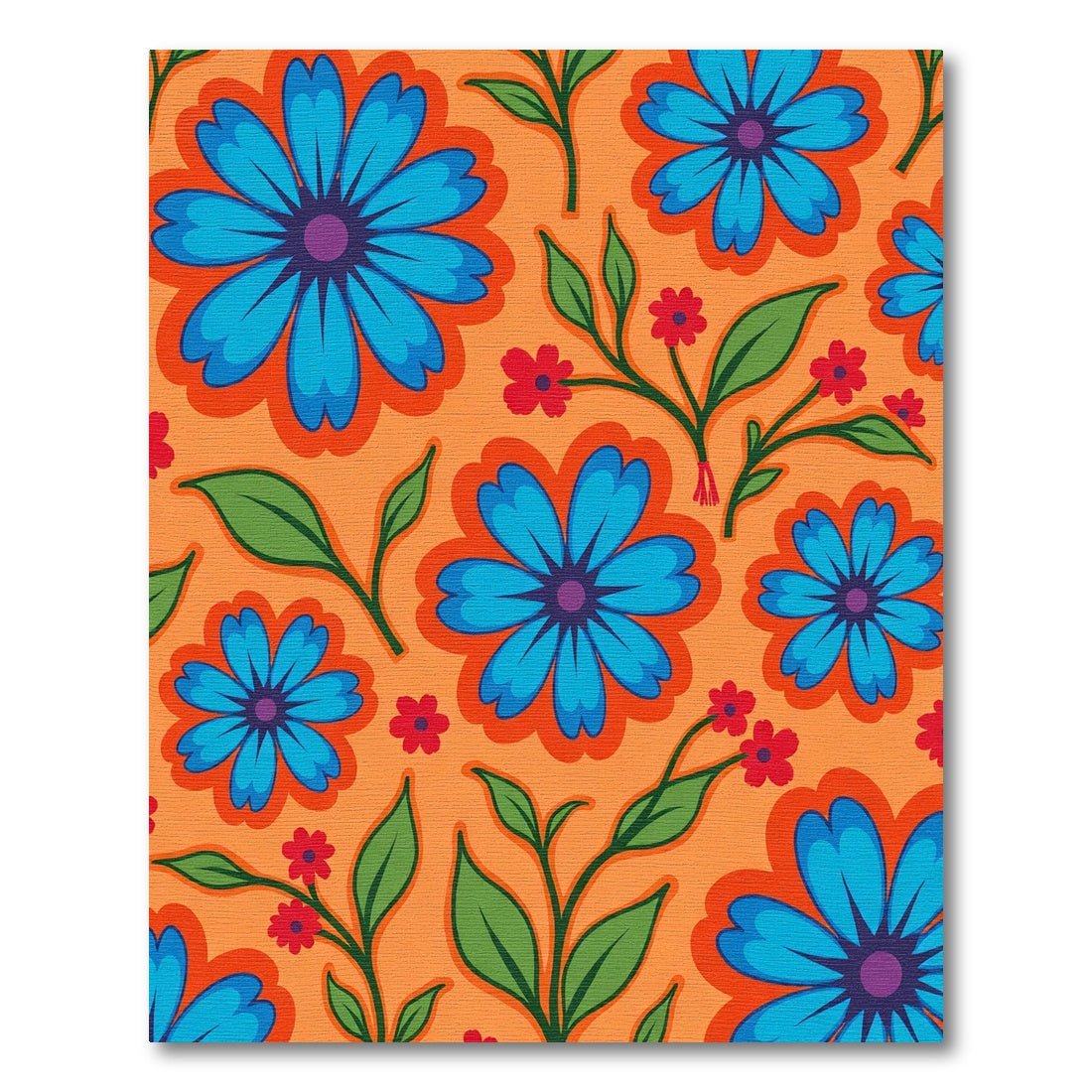 Retro Blue Flower Orange Garden Rug