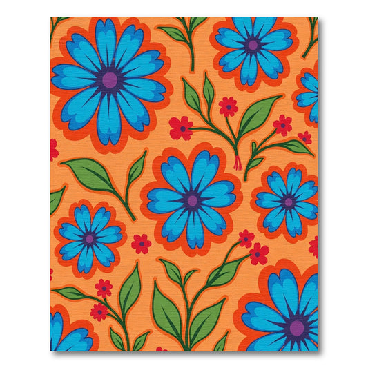 Retro Blue Flower Orange Garden Rug