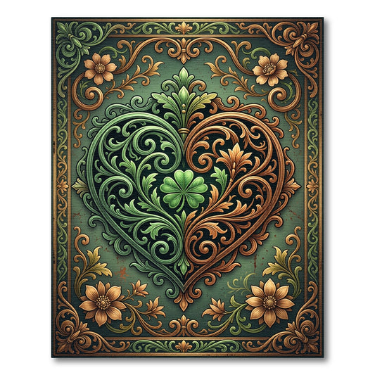 Ornate Emerald and Gold Clover Heart Rug