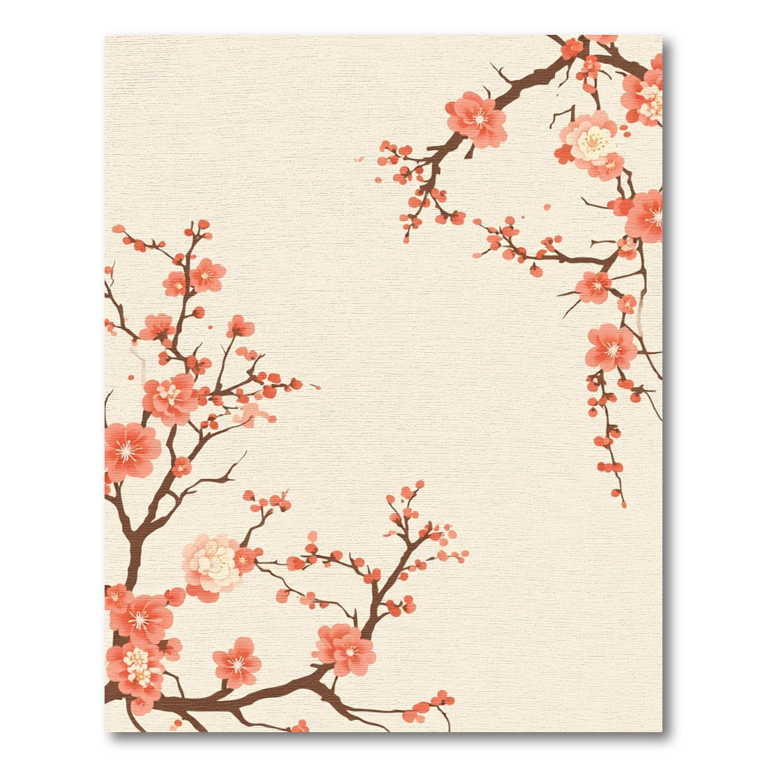 Coral Blossom Branches on Cream Rug