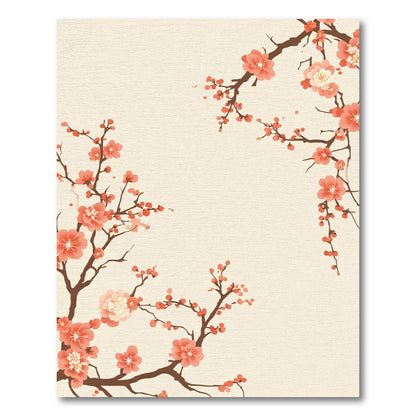 Coral Blossom Branches on Cream Rug