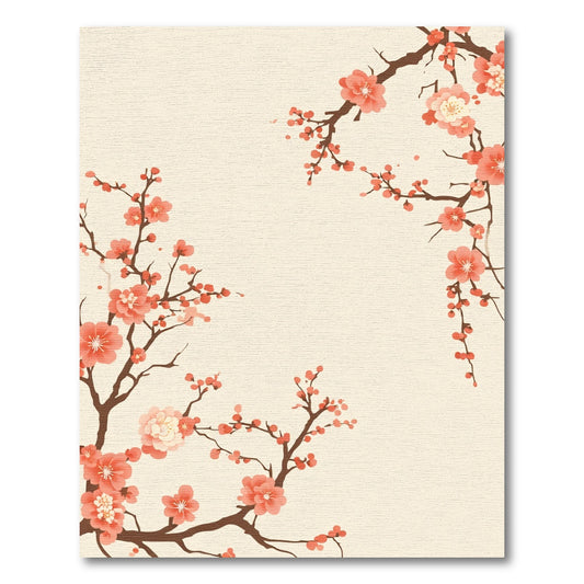 Coral Blossom Branches on Cream Rug