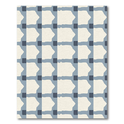 Abstract Blue White Geometric Block Rug