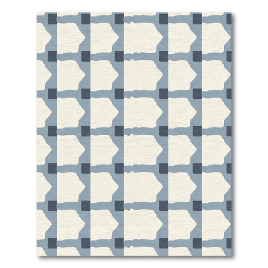 Abstract Blue White Geometric Block Rug