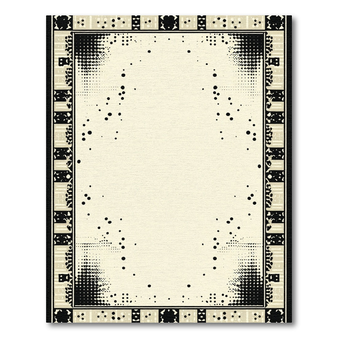 Black Speckled Sepia Geometric Border Design Rug