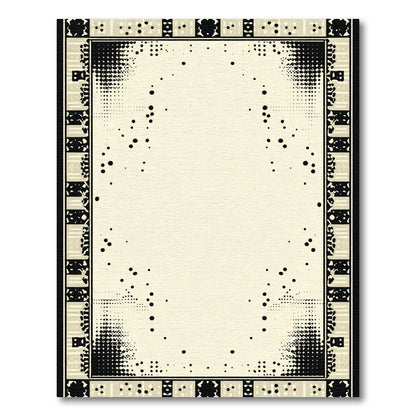 Black Speckled Sepia Geometric Border Design Rug
