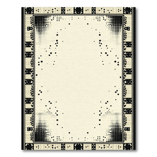 Black Speckled Sepia Geometric Border Design Rug