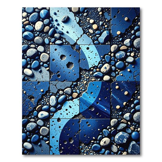 Cool Blue Pebble Mosaic Collage Rug