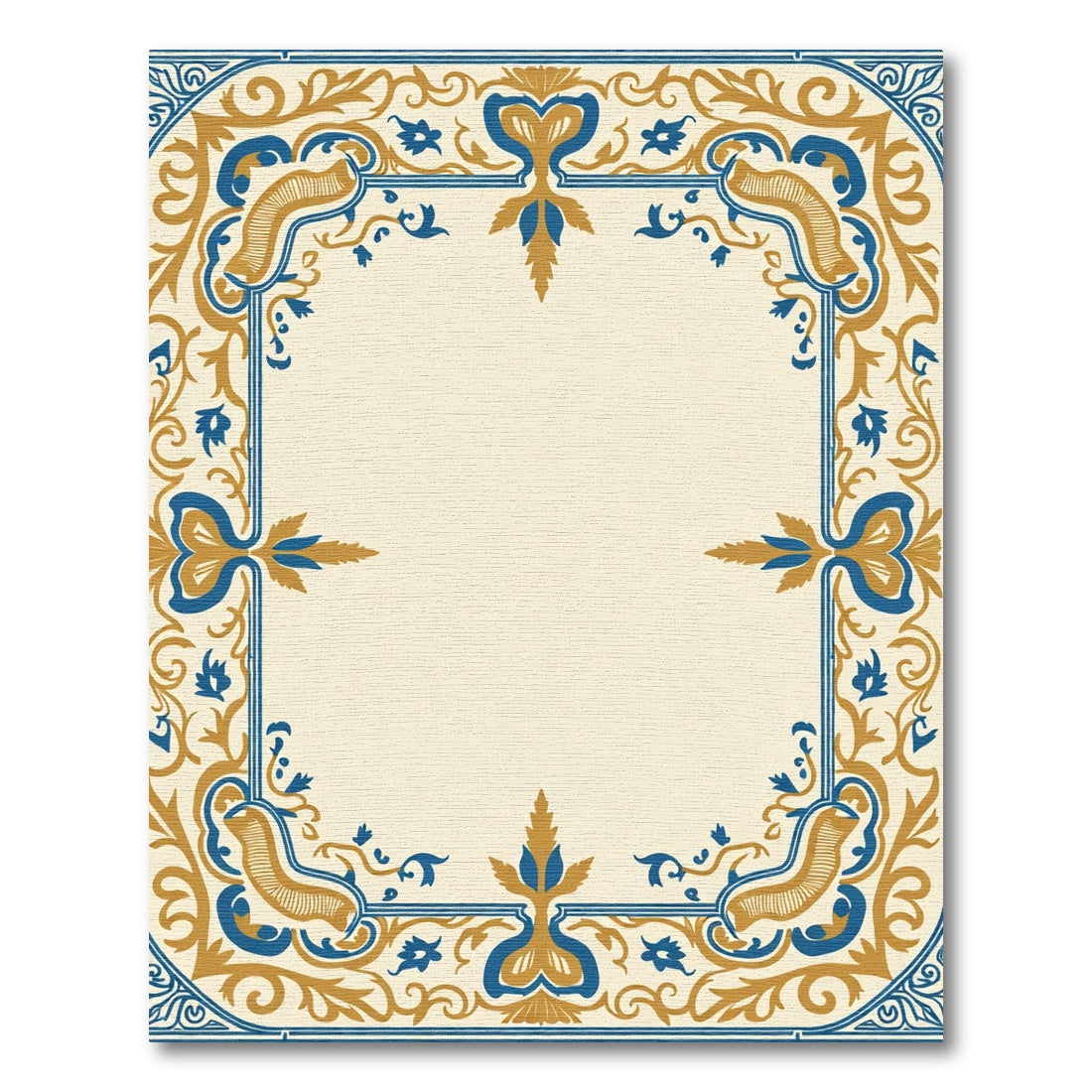 Gold Blue Courtly Scroll Border Rug