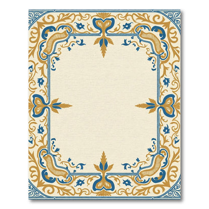 Gold Blue Courtly Scroll Border Rug