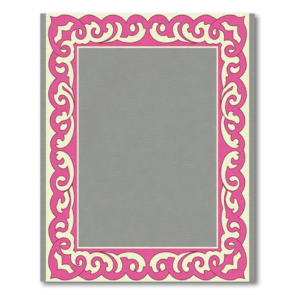 Ornate Pink Ivory Scrollwork Frame Rug