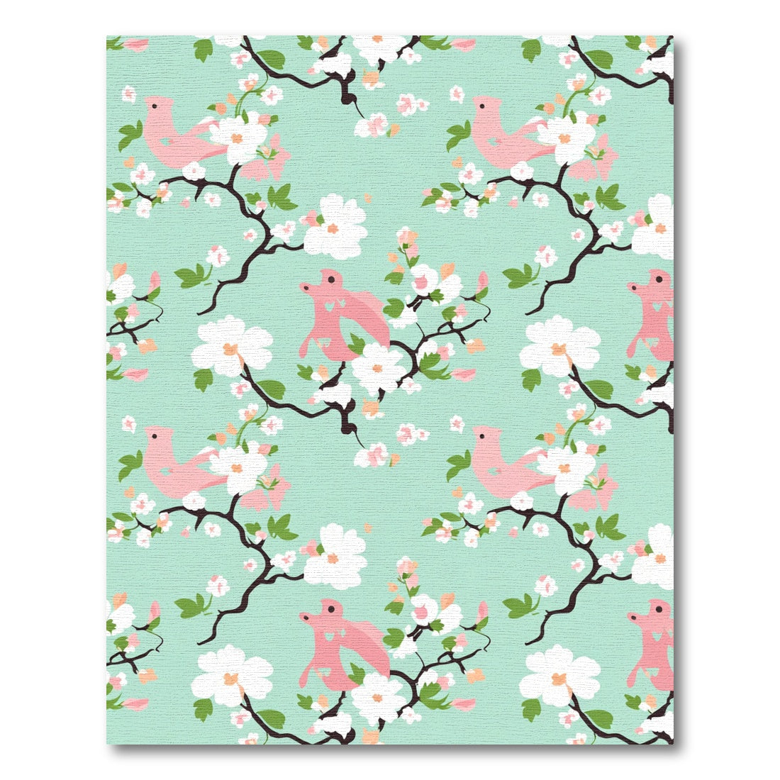Pink Birds White Cherry Blossom Branch Rug
