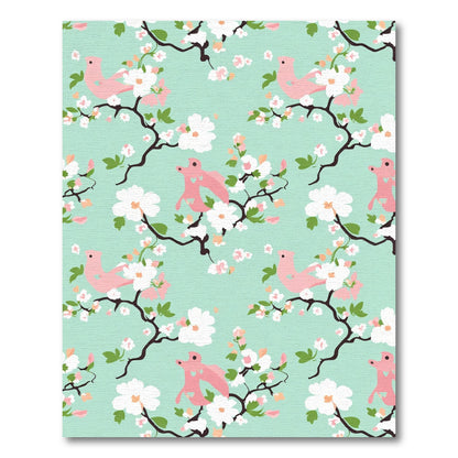 Pink Birds White Cherry Blossom Branch Rug