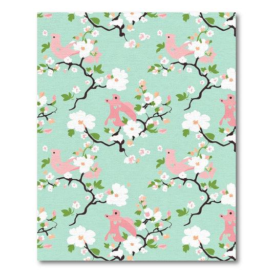 Pink Birds White Cherry Blossom Branch Rug