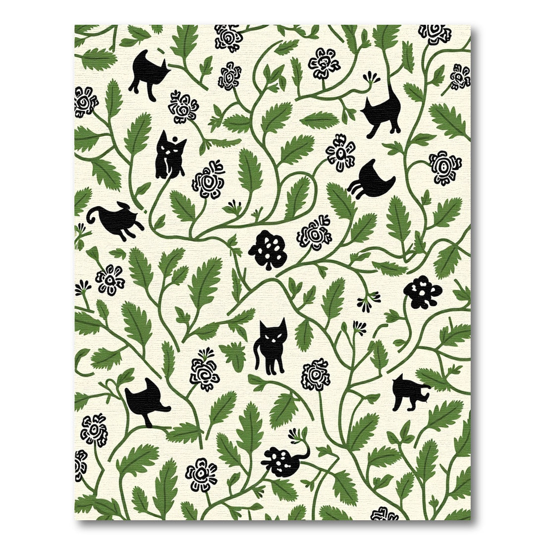 Black Cats Green Vines Floral Garden Rug