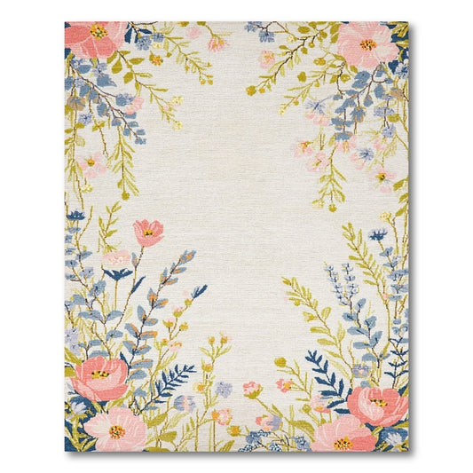 Delicate Blush Blue Floral Vine Rug
