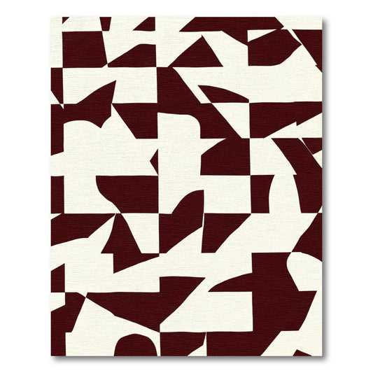 Deep Crimson Abstract Geometric Patchwork Rug